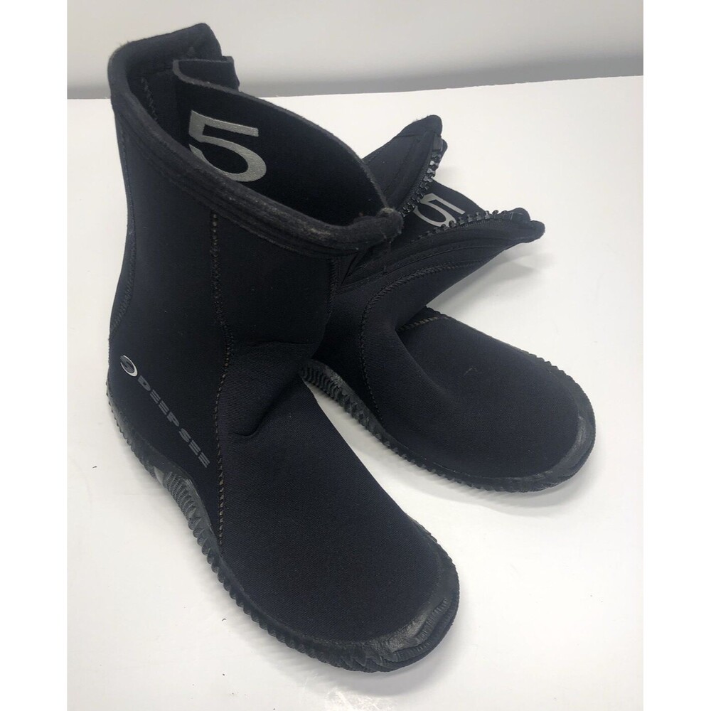 Deep See Black Zip Up Scuba Shoes Boots Zipper Swimming Diving Sea Size 5